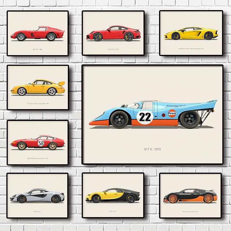 911 Turbo Retro Car Fleet Poster  Kids Boys Posters Canvas Painting Wall Art Home Decor Pictures  For Living Room