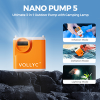 VOLLYC Portable Air Pump, Mini Air Inflator with Camping Light, USB-C Charging, for Sleeping Pads, Air Mattress, Vacuum Bags,