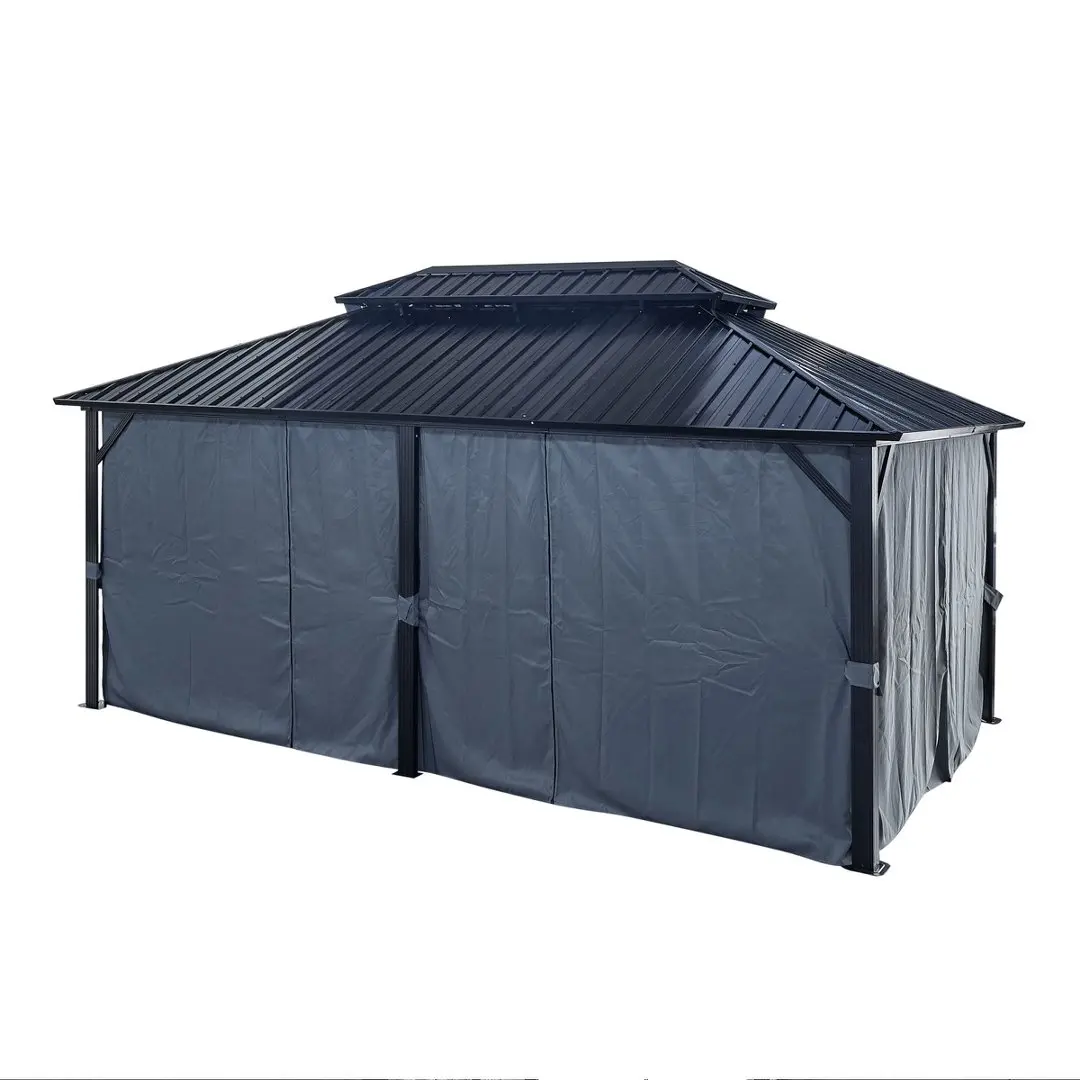 12' x 18 FT Hardtop Gazebo, Double‑Layer Roof Outdoor Patio Gazebo, Heavy‑Duty Aluminum Legs & Galvanized Steel Roof Canopy with Privacy Curtains & Netting for Backyard Lawn Garden Outdoor Events view 3
