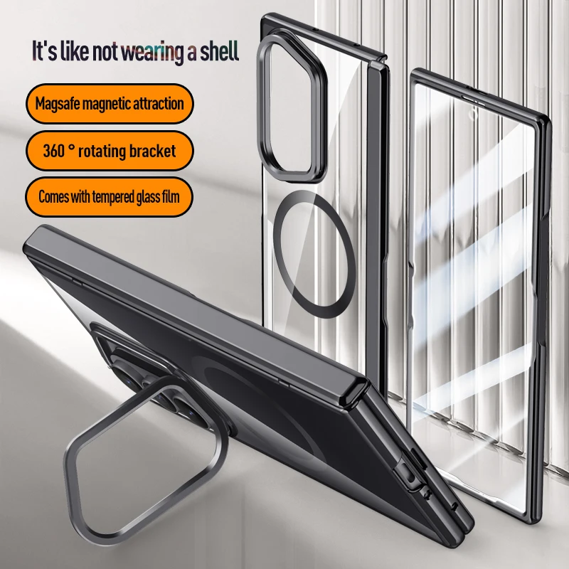 For Samsung Galaxy Z Fold 8 Ultra 5G Case Electroplating Transparent Magnetic Lens Holder Folding Hinge With Tempered Film Cover