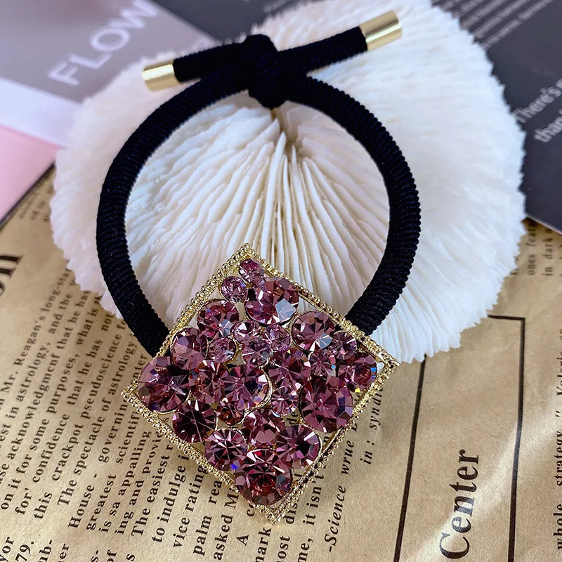 New Square Diamond Geometric Hair Ropes Women Elastic Hair Bands Party Accessories Rhinestone Bag Shape Crystal Rubber Hair Ties