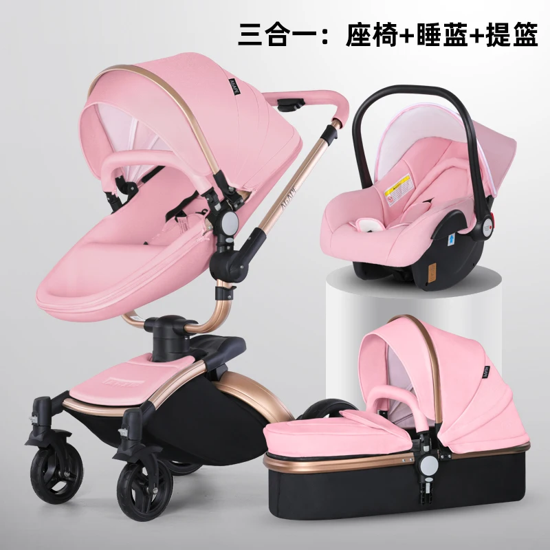 2023 Luxury high landscape pram newborn 3 in 1 car seat 360° swivel pu leather eggshell baby stroller