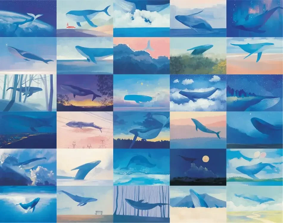 30 Pcs Blue Whale Theme Postcard Stationery Greeting Card Set Gift Blessing Card Scrapbooking Background Card Journal Decoration