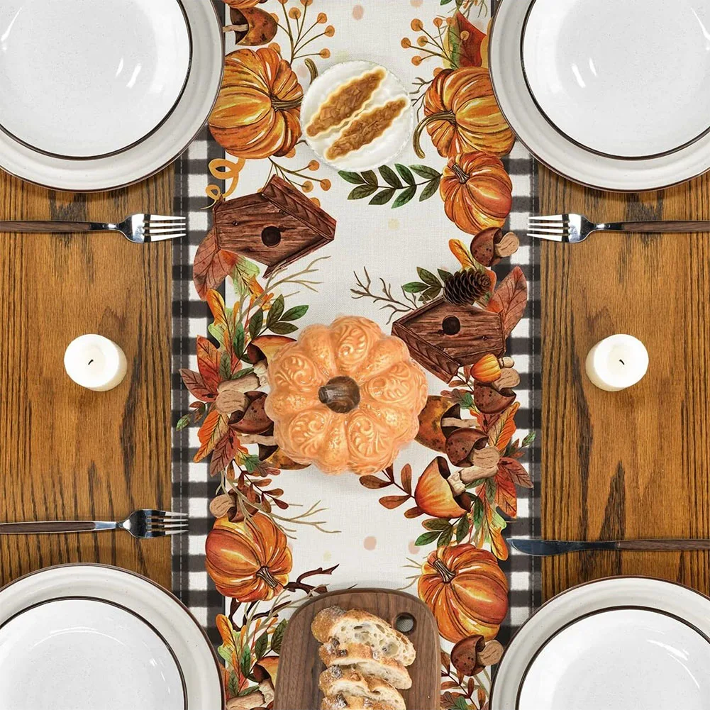 For 4-6 People Table Halloween Table Runner Pumpkin Maple Leaf Table Runner For Everyday Use Foldable No Fading