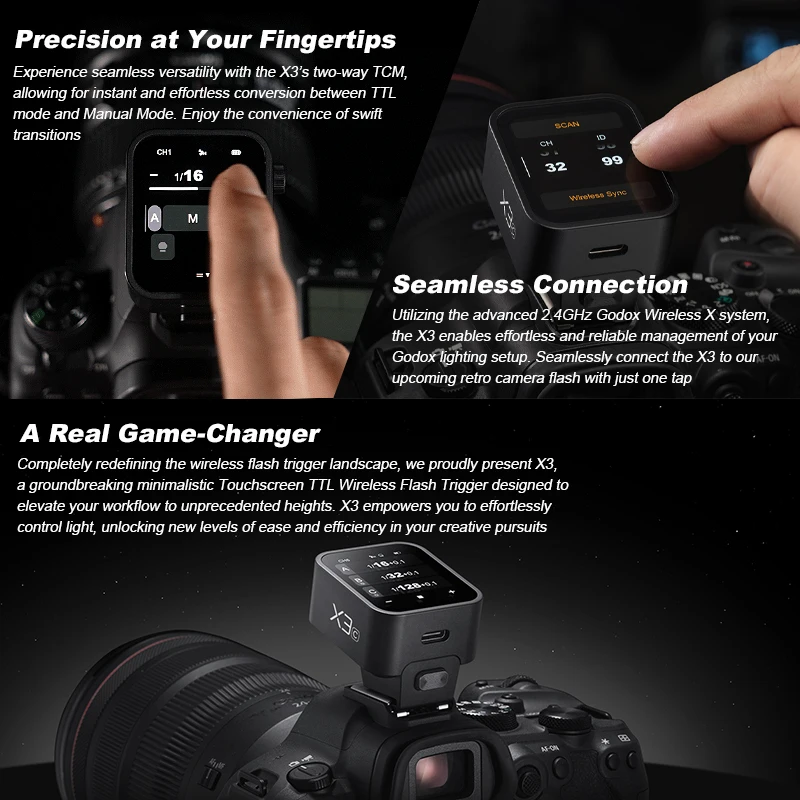 Godox X3 Flash Trigger C/N/S/F/O ไร้สายกะพริบ Trigger TTL HSS Touch Screen เครื่องส่งสัญญาณสําหรับ Canon Nikon Sony Fuji Olympus