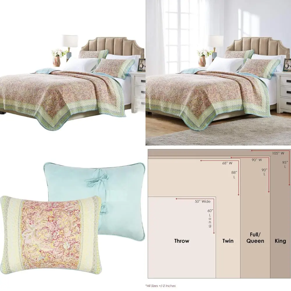 

Pastel 3-Piece King/Cal King Modern Floral Bordered Cotton Bedspread Set
