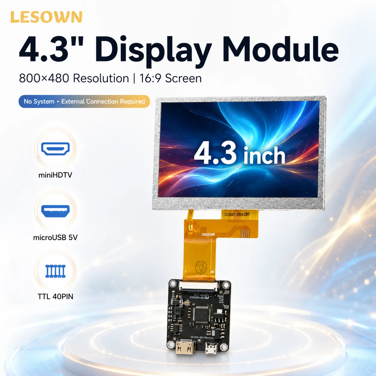 LESOWN 4.3in Panel Module Kit 800*480 TTL 40PIN miniHDTV Board microUSB 5V Plug and Play for Monitor DIY