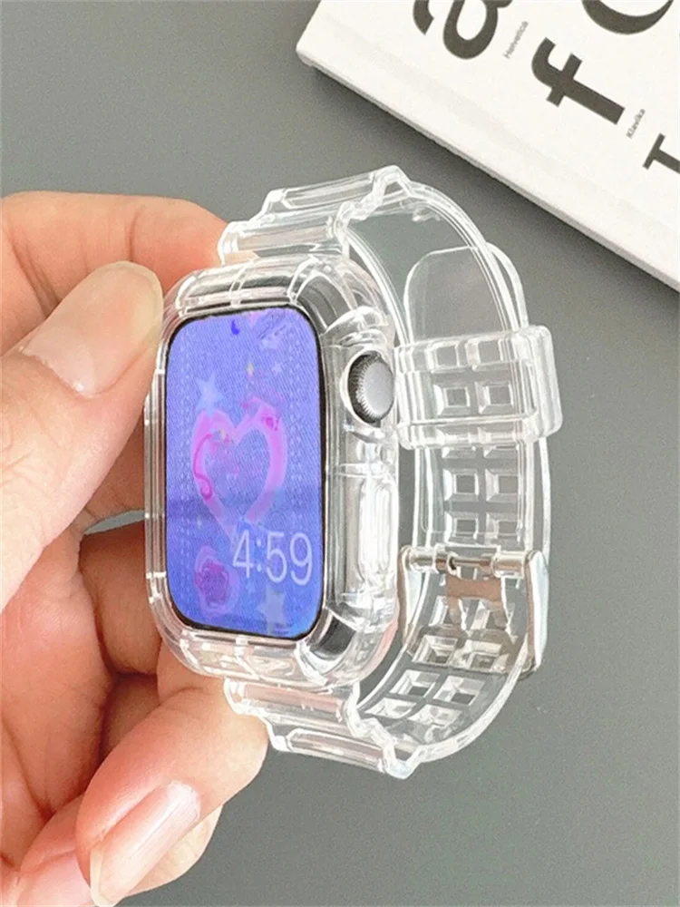 Candy Color Clear Silicone Sports Strap For Apple Watch Band  Ultra2 49mm 44 40 45 41 42 For Iwatch Series 9 8 7 SE Correa Band