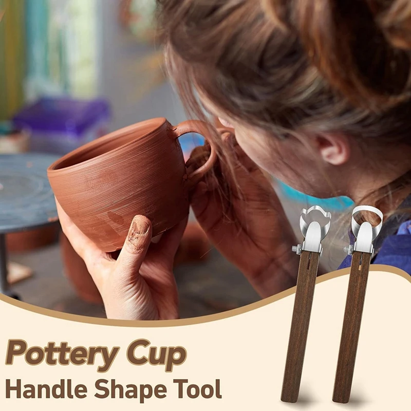 2 Pieces Sculpture Scraper Pottery Carving Tool Pottery Cup Handle Shape Tool Clay Extruder Tool With Wooden Handle Durable