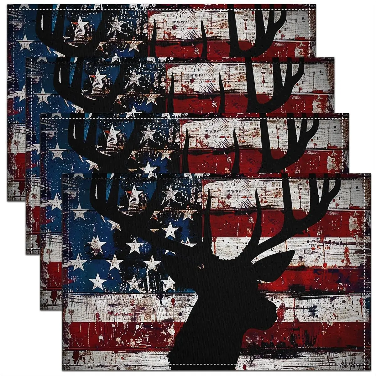 

Подставки для столовых приборов с американским флагом для обеденного стола, набор из 4 моющихся тканевых ковриков для столовых приборов с рогами, коврики для стола, фермерский дом 18 "x 12"