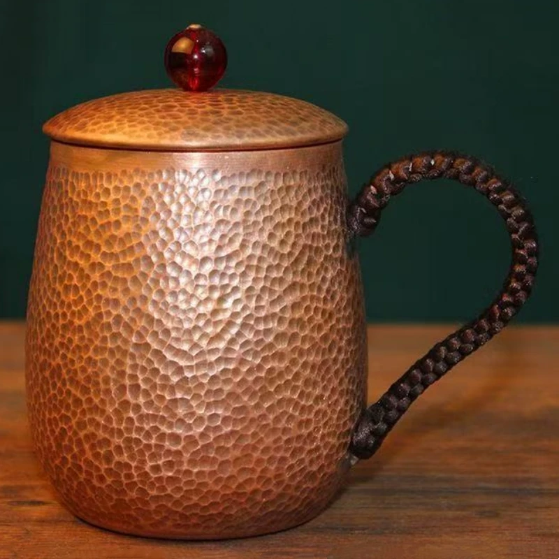 

Vintage Pure Copper Cup,Coffee Mug Engraving Hammer Texture Woven Handle 500 ml Moscow Mule Tumbler Mug,Tea Water Cup Tableware