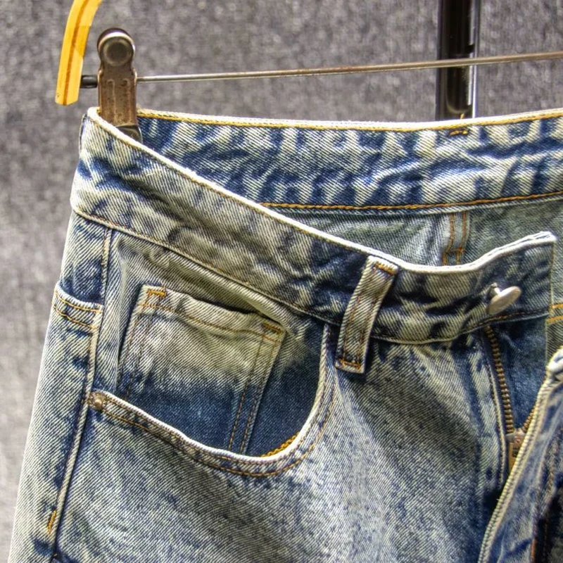 ヴィンテージ穴デニムショーツ男性マルチポケットパッチワークカーゴショートパンツストリートファッショングラデーションジーンズ夏のカジュアルショーツ