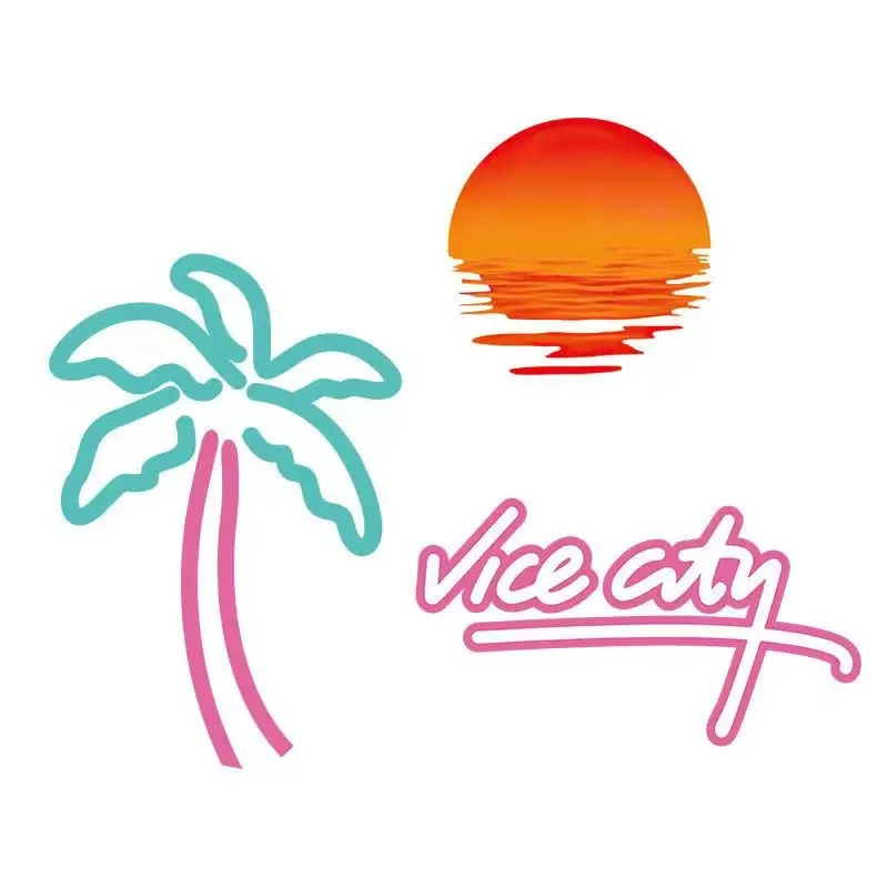 

Sunset Neon Light Coconut Tree Retro Atmosphere Car Window Decorative Sticker Waterproof Ins Style Vice City Motorcycle Decal