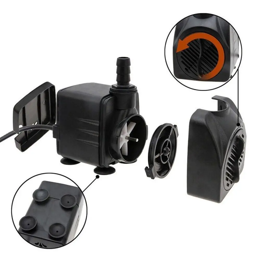 

Black Submersible Water Pump Ultra-Quiet Mini Fountain Pump with Suction Cup Submersible Ponds Fountains Hydro/Aquaponics