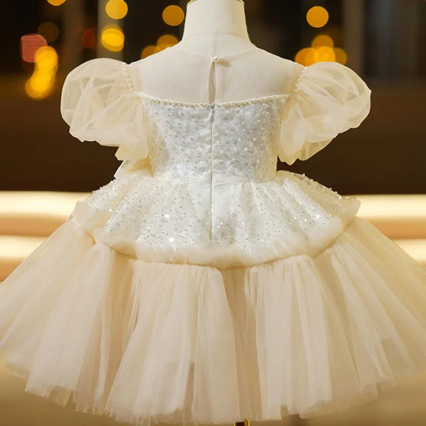 High-Grade Handmade Pearl Sequin Girls Princess Dress Children's Wedding Birthday Baptism Eid Banquet Evening Gown A2406