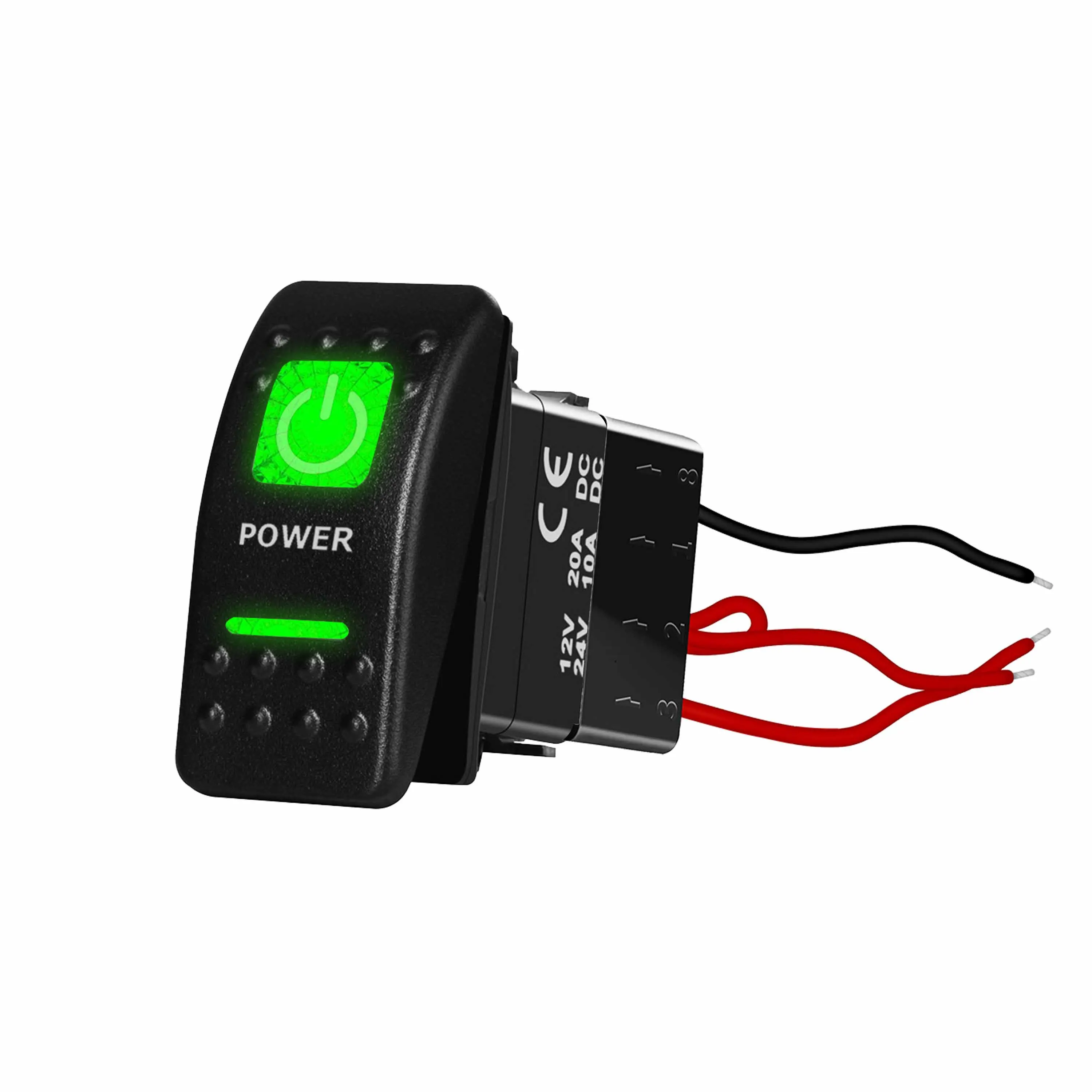 Interrupteur à bascule Led vert avec prise, boîte de connexion, interrupteur à bascule pour voiture Carling RV Narva Marine Dash Panel bateau