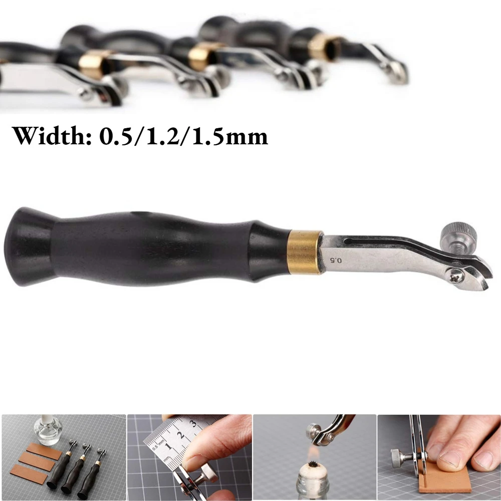

0.5/1.2/1.5mm Ebony Handle Hand Tool Adjustable Leather Edger Creaser Stainless Steel Press Skiving Tool for DIY Leather Craft