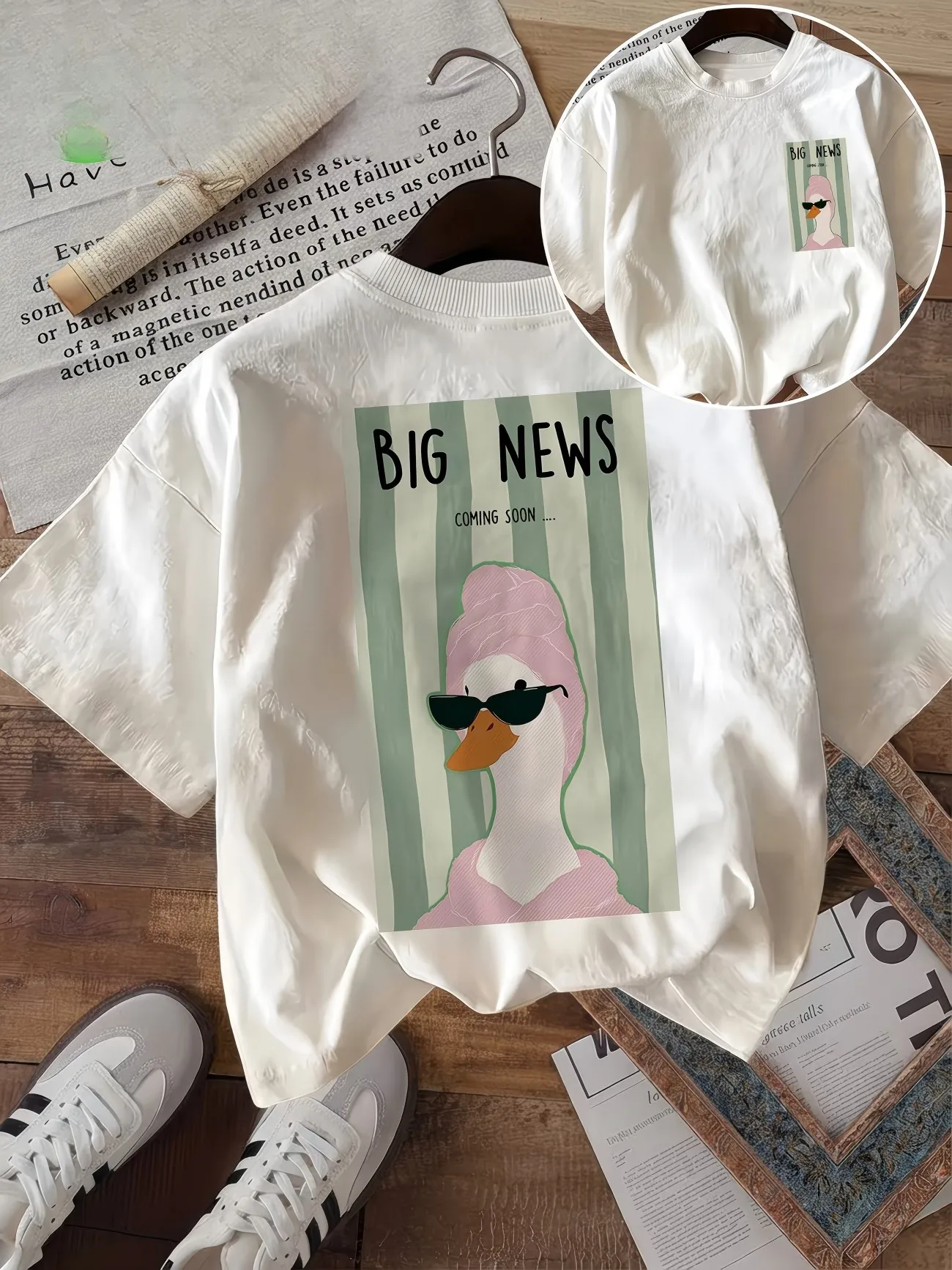 Big News Coming Soon Funny Goose Sunglasses Graphic T Shirt Women Summer Retro Aesthetic Harajuku Streetwear Fashionable Top Tee