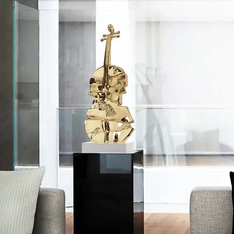 Light Luxury Modern Home Living Room TV Cabinet Ornament High-Grade Creative Resin Violin Sculpture for Wine Decorations