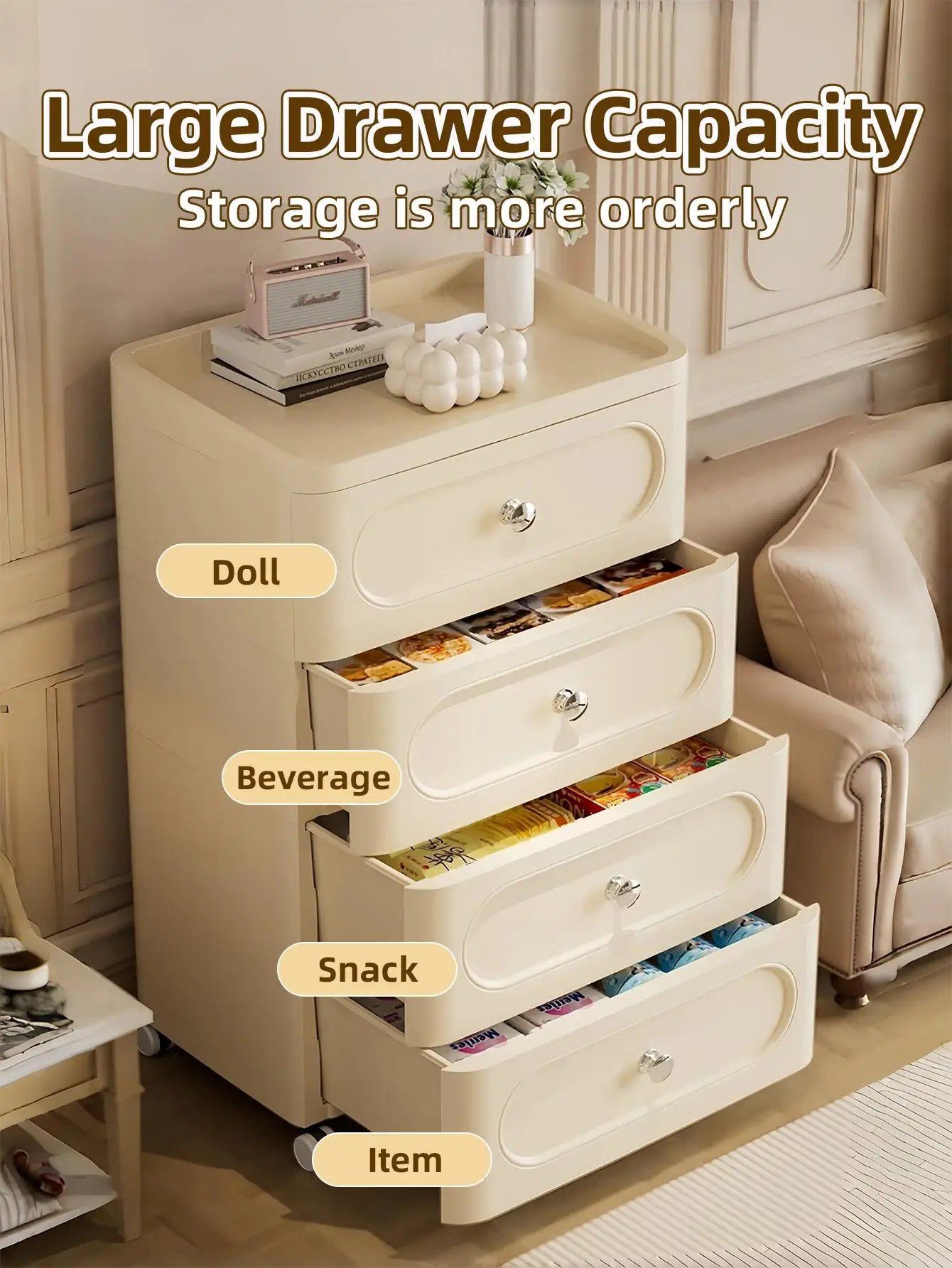 4-Drawer Rectangle Rolling Storage Cabinet-Rack - Durable Waterproof Slim Floor Mount Organizer with Wheels, USA Multi-Layer Storage Organization Solution for Baby Nursery, Playrooms, Small Spaces