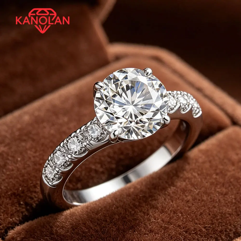 

KANOLAN D VVS1 3CT Moissanite Engagement Rings for Women GRA Certified S925 Silver 4-Prong Solitaire Wedding Half Eternity Band
