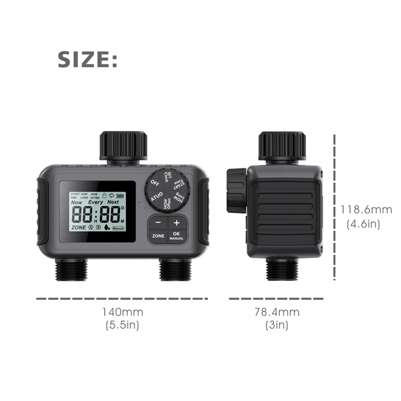 Temporizador de riego programable de 2 vías para invernadero, sistema de riego automático con grifo de manguera para césped con válvula controladora de goteo