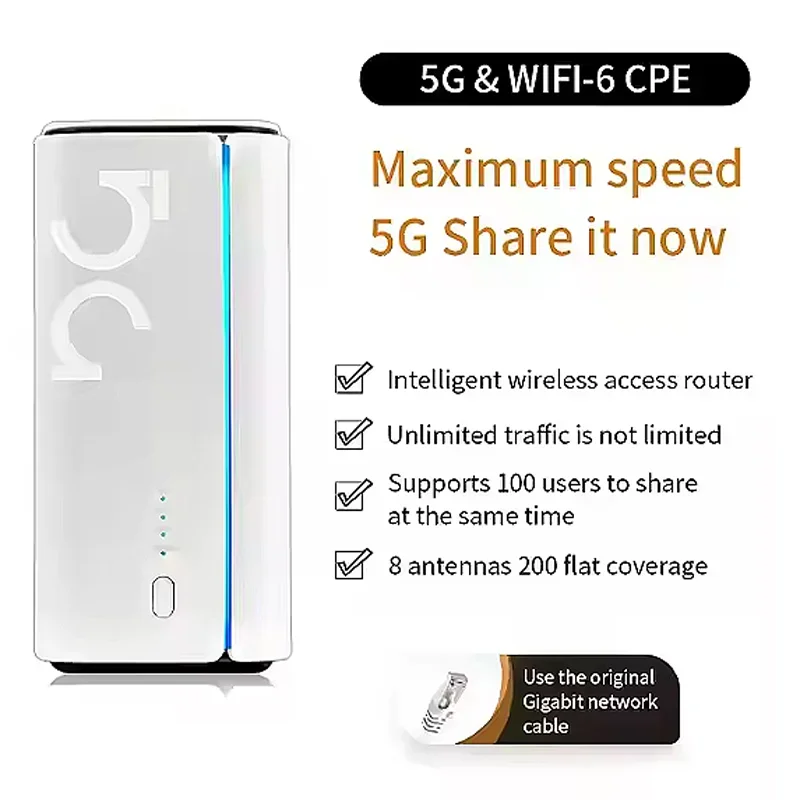 

Портативный сетевой маршрутизатор Ethernet 5G CPE 2024 со слотом для SIM-карты Тип 6 WiFi6 RJ45 2,4 Точка доступа класса 6 WiFi6-4G и точка доступа 5G CPE