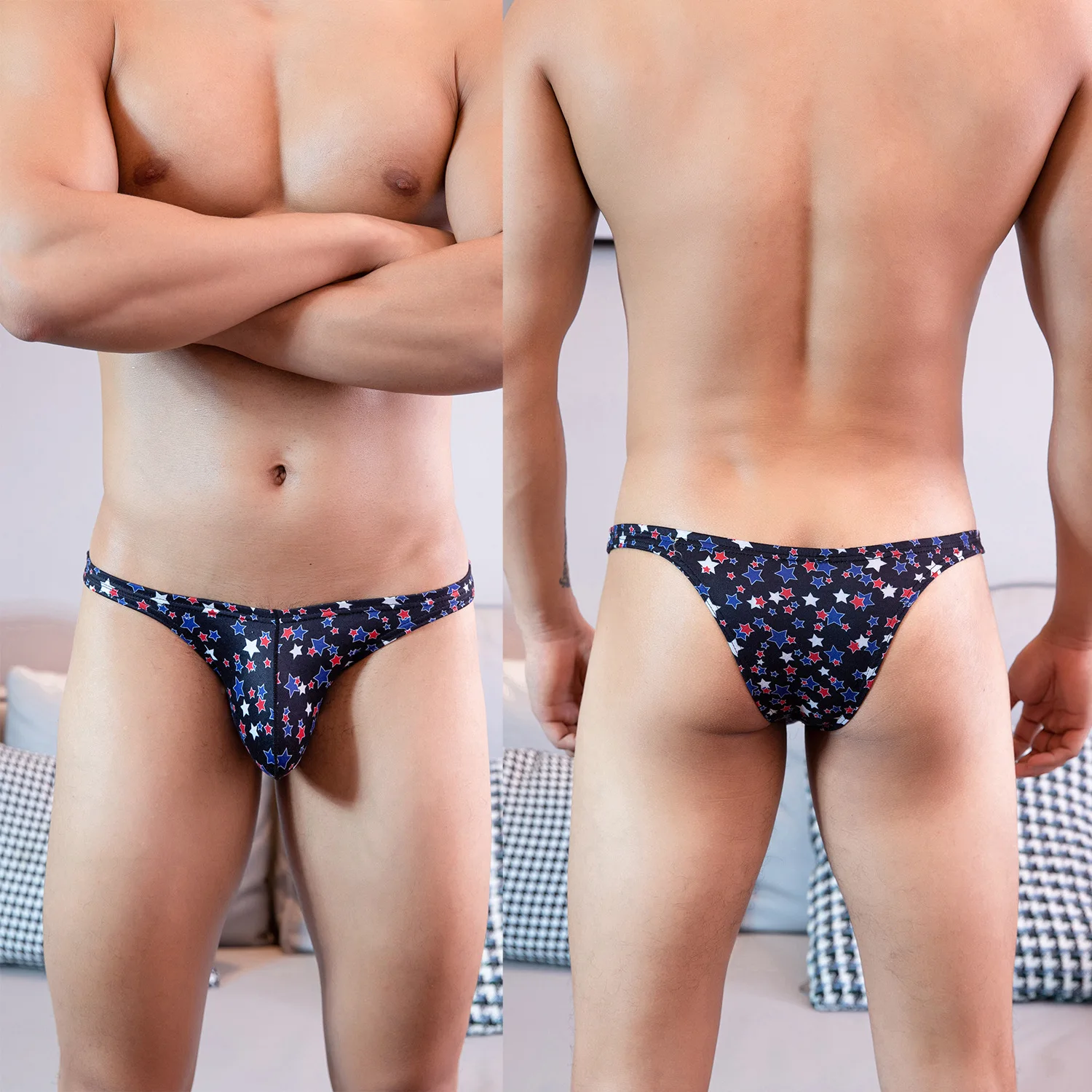 Men's Sexy Underwear Man Mini Briefs Fashion Star Print Breathable Bikini Briefs Penis Pouch Erotic Low Waist Underpants Cuecas