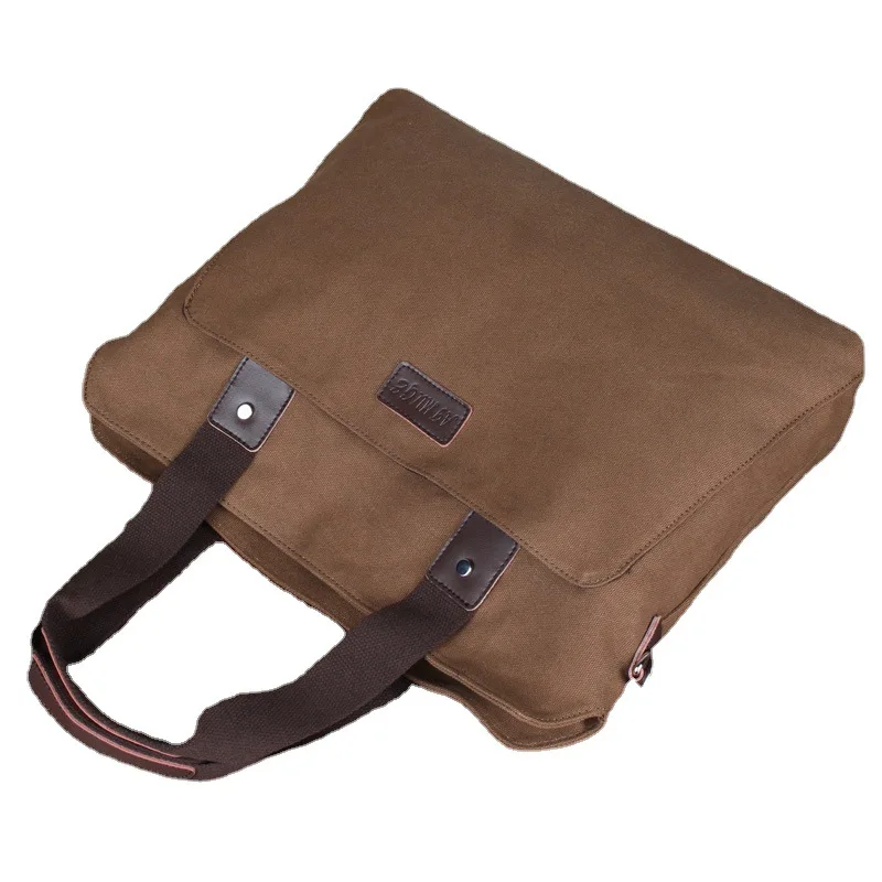 Maletín informal de lona para hombre, bolso de mano de gran capacidad con cremallera, bandolera de hombro para ordenador portátil de negocios