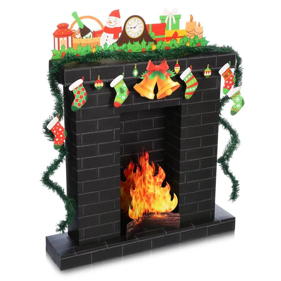 

Гофрированный камин 35,5x29x8 дюймов Картонный камин «сделай сам» с чулок 3D огненным пламенем Сосновый колокольчик для рождественской вечеринки B