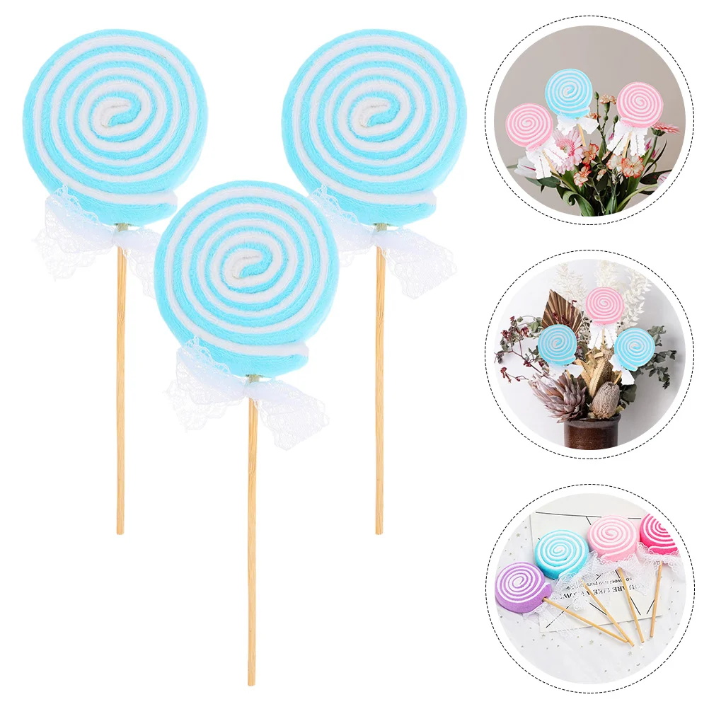 

3 Pcs Lollipop Photo Prop Scene Decorative Props Candy Cane Fake Models Wool Felt Simulation