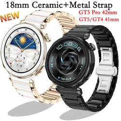 18mm Ceramic+Metal Strap for Huawei Watch GT5 Pro 42mm GT5 41mm Comfortable Bracelet Replaceable Huawei Watch GT4 41mm Correa