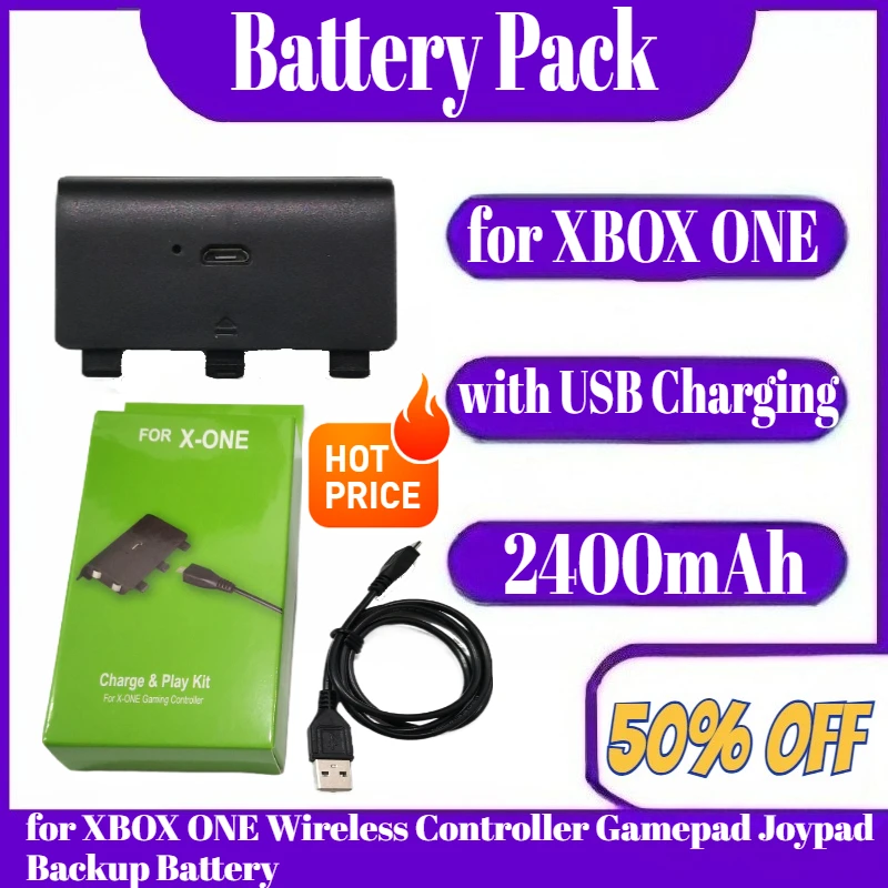 

2400mAh Rechargeable Battery Pack with USB Charging Cable for XBOX ONE Wireless Controller Gamepad Joypad Backup Battery