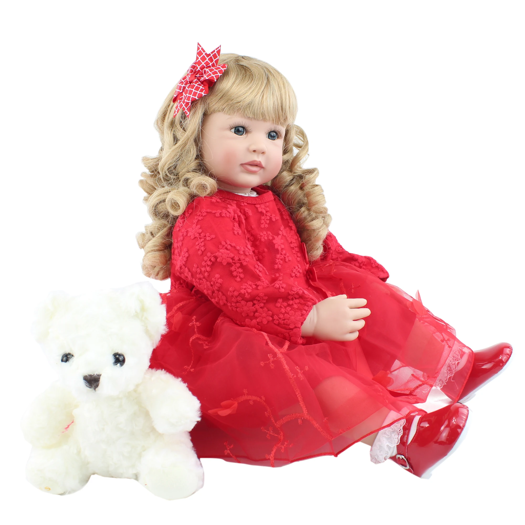BZDOLL 60cm Soft Silicone Reborn Blonde Long Hair Toddler Doll Viny Princess Boneca Lovely Girl Birthday Gift Play House Toy