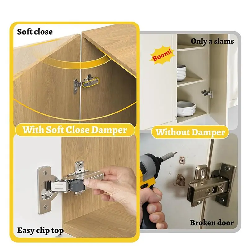 DTA4-20 Pack Soft Close Motion Damper Mechanism For Full Overlay Hinges, Smooth Slow Straight-, Clip Top Retrofitting