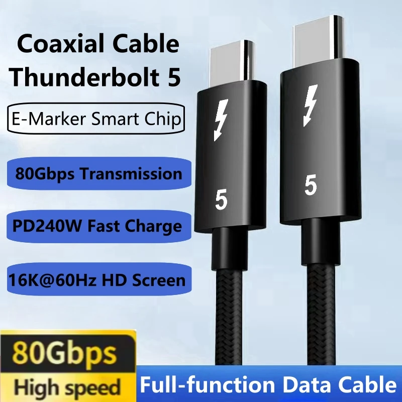 Thunderbolt 5 Full-function Data Cable USB C To USB C Fast Charging PD 240w 16K 60Hz Video Output Functional 80Gbps Transmission