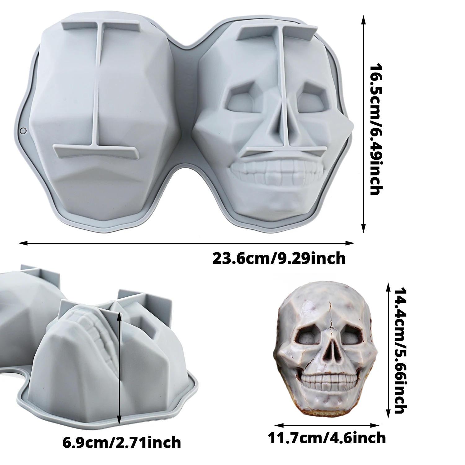 A Halloween-Themed Large Skull Silicone Cake Baking Mold, with Two Large Compartments, Made of Food-Grade Non-Stick Silicone, Suitable for Making Cakes, Chocolate, Holiday Decorations, and Halloween-Themed Products
