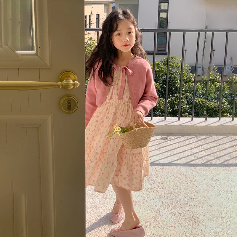 

Girl Clothes Set Size 4-14Y Kids Cardigan+Dress Suits Child Coat Top+Floral Dresses Bottom Clothing Set Toddle Casual Dress Suit