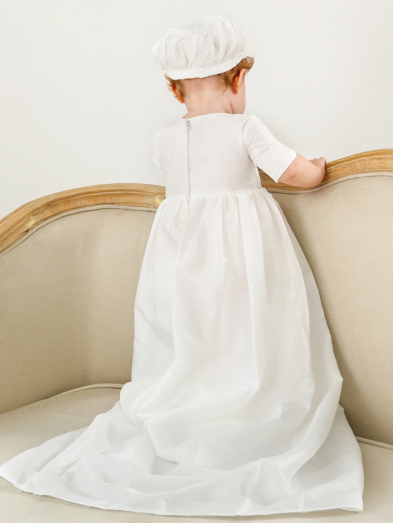 Baby Clothing New Arrival Dress for Baby Baptism Dress Short Sleeve Satin Flower Girl Long Party Dress