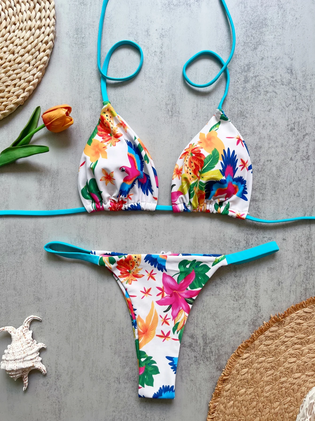 Print Sexy Bikini Sets Halter Lace-up Tops Thongs Beach Style Bathing Suit Y2k Swimsuits Women Beachwear Купальник Женский 2026 - Image 2