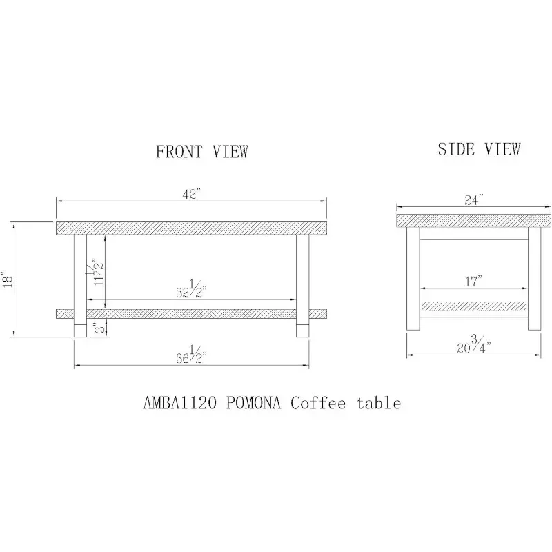 Coffee Pomona Industrial Modern Vintage Metal and Wood End Table, Easy Assembly, 42 in x 24 in x 18, Rustic Natural