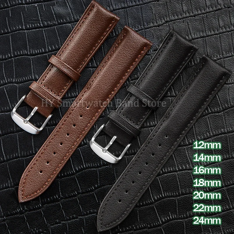 

14mm 16mm 18mm 20mm 22mm 24mm Cowhide Soft Watch Strap Waterproof Leather Wris Band Replacement Men Women Bracelet Accessories