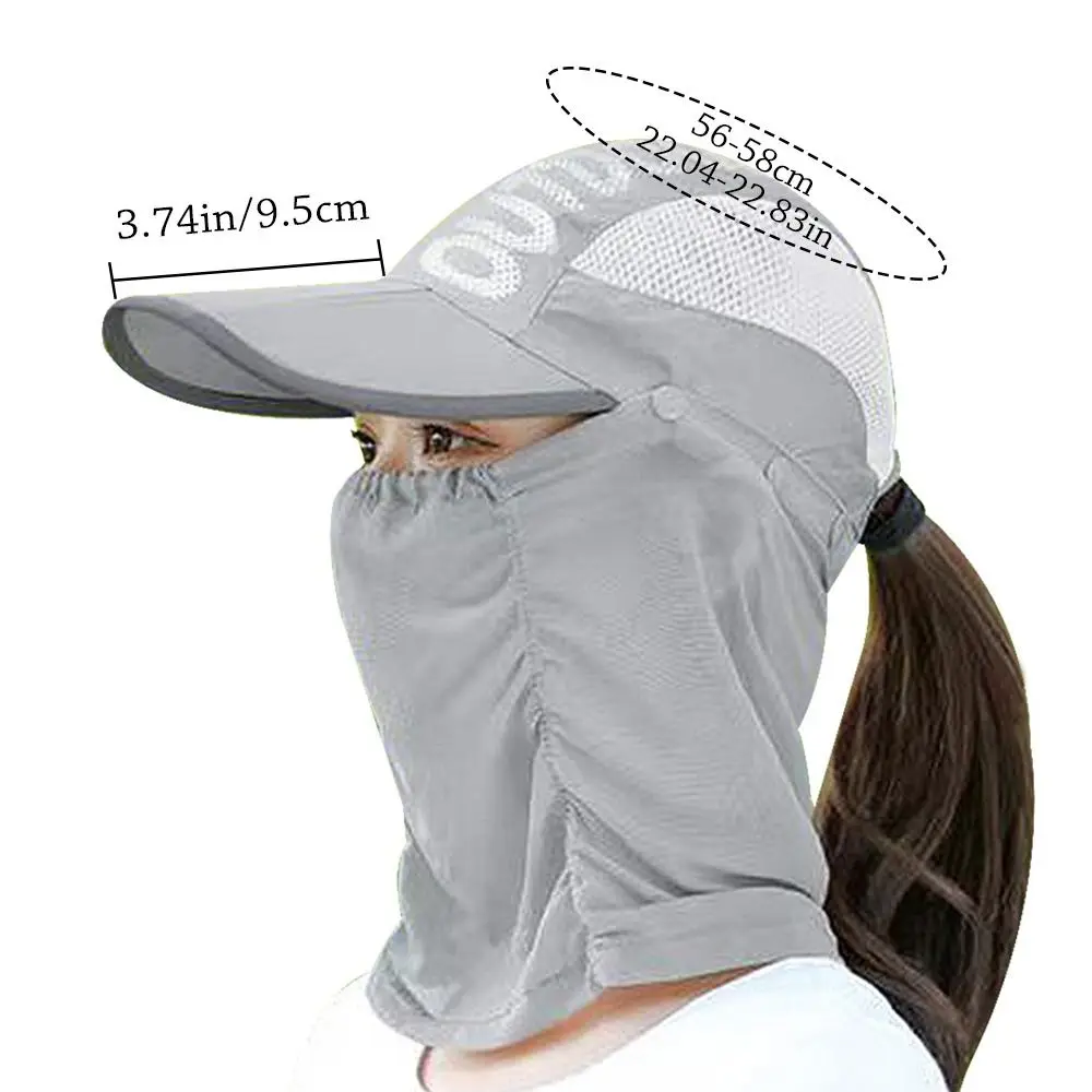Summer Women Sunshade Sun Hat UV Protection Wide Brim Shade Hat Detachable Breathable Neck Face Baseball Cap Visor