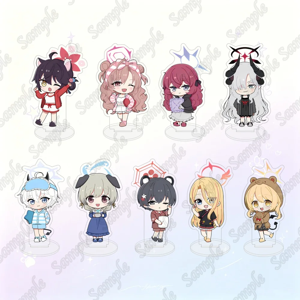 Blue Archive Chibi Acrylic Stand 10cm Anime Figure Hina Iori Hoshino Ibuki Desk Decor Cosplay Collection Gift Toy Keychain