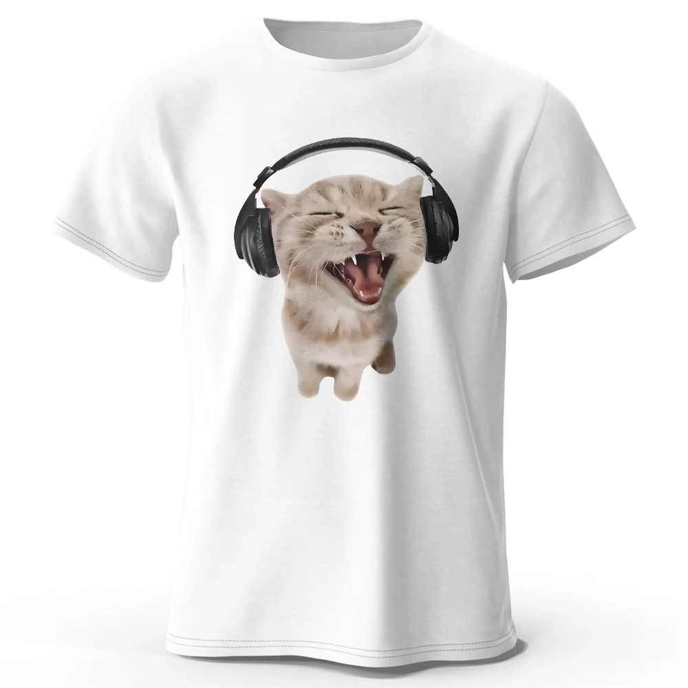 Kawaii Cat Harajuku bedrucktes T-Shirt aus 100 % Baumwolle, weiches und atmungsaktives Rundhals-Kurzarm-T-Shirt, süßer Unisex-Stil