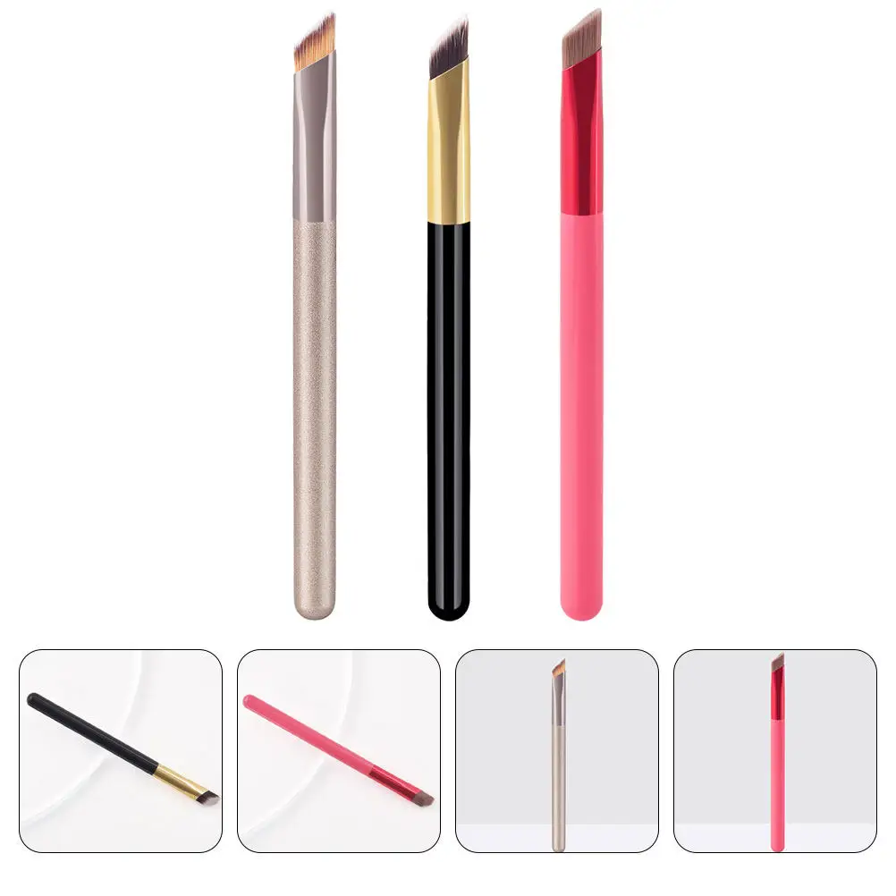 Conjunto de 3 Pincéis de Sobrancelha Angulados para Maquiagem, Pincéis para Delineador e Esfumar Sombra, Pincel para Blush
