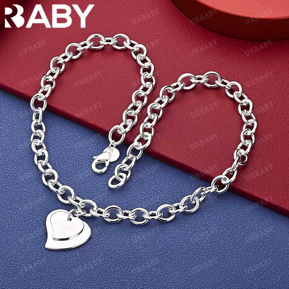 

URBABY 925 Sterling Silver Heart Chain Necklace Fashion Jewelry Romantic Charm Party Birthday Gift Engagement Wedding