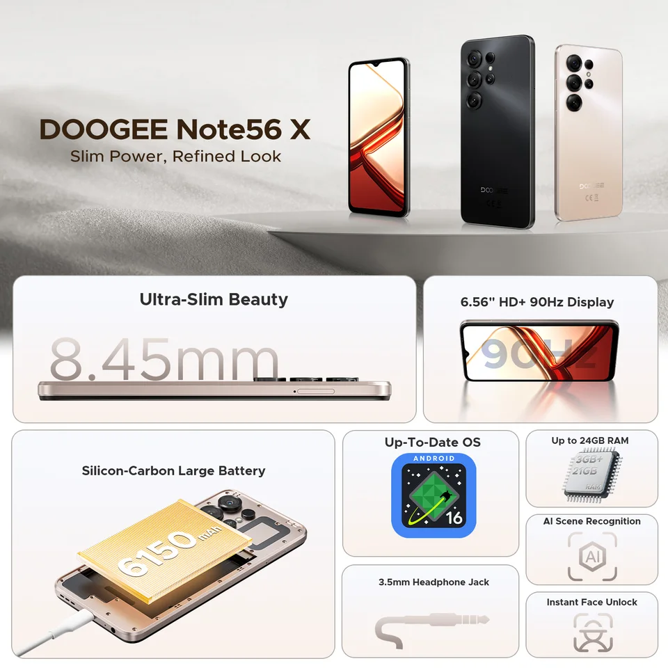 DOOGEE Note56 X Android 16 Smartphone 24GB 64GB 6.56