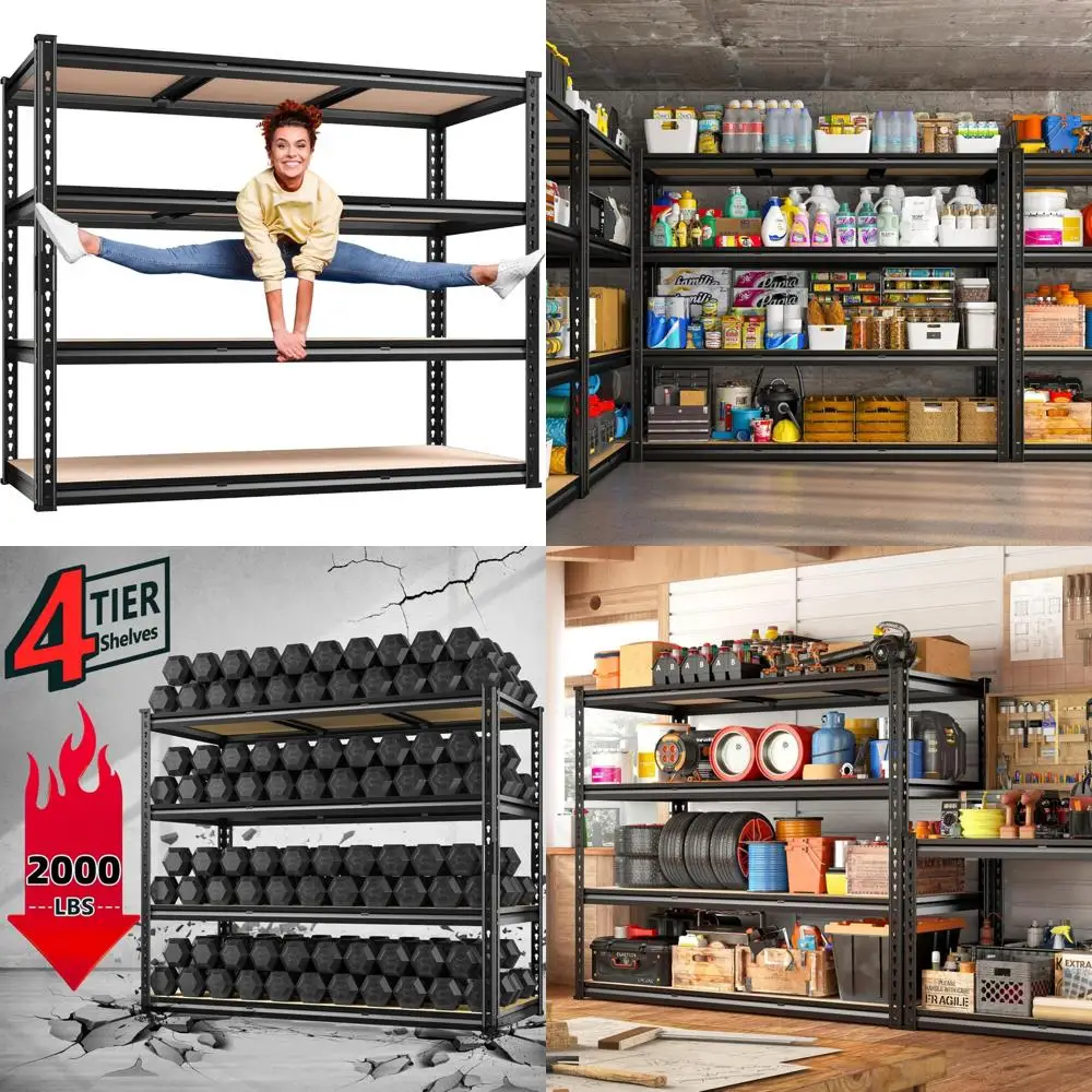 

Heavy Duty 48W Garage Storage Shelves, 2000lbs Capacity, Adjustable 4-Tier Metal Racks for Industrial Use