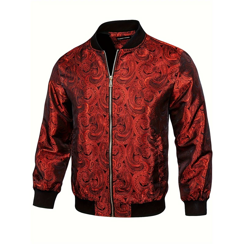 Gold Paisley Jacket Men\'s Clothing 3D Printed Colorful Long Sleeve Zipper Jackets Luxury Graphic Street Trend Autumn Bomber Coat